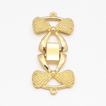 Alloy Fold Over Clasps, Long-Lasting Plated, Bowknot, Golden, 43x21x3mm, Hole: 1mm