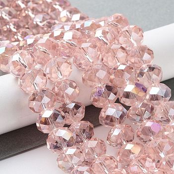 Electroplate Glass Beads Strands, AB Color Plated, Faceted, Rondelle, Pink, 12x8mm, Hole: 1mm, about 72pcs/strand