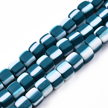 Handmade Polymer Clay Beads Strands, Column, Teal, 5x5x4.5mm, Hole: 2mm, about 85~86pcs/strand, 15.83 inch~16.06 inch(40.2~40.8cm)