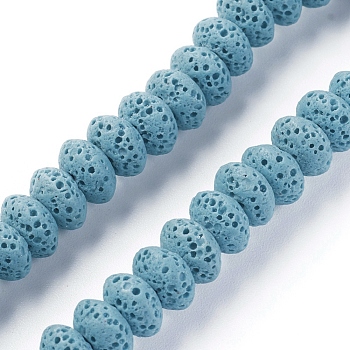 Natural Lava Rock Beads Strands, Dyed, Rondelle, Sky Blue, 9x5~5.5mm, Hole: 2mm, about 37 pcs/Strand, 7.87 inch(20cm)