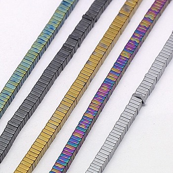 Electroplate Non-magnetic Synthetic Hematite Heishi Beads Strands, Thin Slice Flat Square Beads, Frosted, Grade A, Mixed Color, 4x4x1mm, Hole: 1mm, about 400pcs/strand, 16 inch
