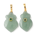 Natural Green Aventurine Pendants, Carrot Charms with Brass Micro Pave Cubic Zirconia Findings, Golden, 30x17x8mm, Hole: 7x4mm(G-P628-05G-01)
