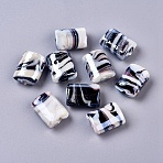 Handmade Lampwork Beads, Pearlized, Rectangle, Black, 20x15x8mm, Hole: 2mm(X-LAMP-R530-1)