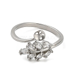 Brass Finger Cup Peg Ring Settings, with Cubic Zirconia, Cadmium Free & Lead Free, For Half Drilled Beads, Adjustable, Clear, Platinum, 17.5mm(KK-L184-48P)