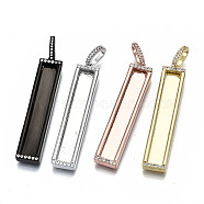 Brass Micro Pave Clear Cubic Clear Zirconia Pendants, Rectangle, Nickel Free, Mixed Color, 47.5x9x4mm, Hole: 7.5x5mm, Inner Size: 42x6mm(KK-N227-58-NF)