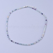 Natural Fluorite Beaded Necklaces, with Brass Lobster Claw Clasps, Faceted Round Beads, 16.5 inch~16.7 inch(42~42.5cm)x2mm(NJEW-K114-A-A16)