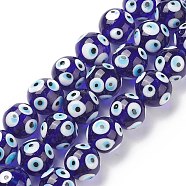 Handmade Evil Eye Lampwork Beads Strands, Round, Blue, 15.5x14.5mm, Hole: 1.5mm, about 10pcs/strand, 5.98 inch(15.2cm)(LAMP-F027-05)