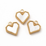 Vacuum Plating 304 Stainless Steel Heart Charms, with White Shell, Golden, 12x11x3mm, Hole: 2mm(STAS-A076-07G)