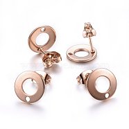 Ion Plating(IP) 304 Stainless Steel Stud Earring Findings, with Loop & Earring Backs, Flat Round, Rose Gold, 10x1mm, Hole: 1.5mm, Pin: 0.8mm(STAS-H472-01RG)
