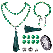 SUNNYCLUE DIY Necklace Making, with Natural Jade Beads, Alloy Findings, Polyester Tassel Pendants and Nylon Thread, Dark Green(DIY-SC0008-47B)
