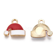 Golden Plated Alloy Enamel Charms, for Christmas, Christmas Hat, Cadmium Free & Lead Free, Red, 12x13x2.5mm, Hole: 1.8mm(ENAM-T009-96-RS)