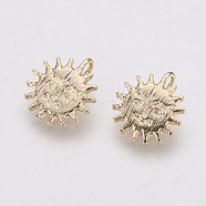 Long-Lasting Plated Brass Charms, Sun, Nickel Free, Real 18K Gold Plated, 10x9x3mm, Hole: 1mm(KK-F741-04G)