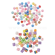 200Pcs 2 Style Transparent Stripe Resin Beads, Round & Column, Mixed Color, 100pcs/style(RESI-YW0001-15)