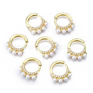 Brass Micro Pave Cubic Zirconia Huggie Hoop Earrings, with ABS Plastic Imitation Pearl, Ring, Nickel Free, Real 16K Gold Plated, 14.5x17.5x3mm, Pin: 1mm(EJEW-T014-30G-NF)