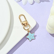 Star with Smiling Face Alloy Enamel Pendant Decorations, with Alloy Swivel Clasps, Cyan, 53mm(HJEW-YW00010-02)