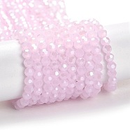 Electroplate Glass Beads Strands, Faceted, Pearl Luster Plated, Round, Pearl Pink, 4mm, Hole: 0.7mm, about 88~95pcs/strand, 12.99~14.06 inch(33~35.7cm)(EGLA-A035-J4mm-A02)