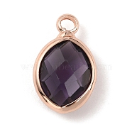 Faceted Glass Pendants, with Rose Gold Brass Findings, February  Birthstone Charms, Oval, Indigo, 13x8x4mm, Hole: 1.8mm(FIND-TAC0014-68B)