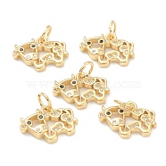 Brass Clear Cubic Zirconia Charms, Long-Lasting Plated, with Jump Ring, Cow, Golden, 10x13.5x2.5mm, Hole: 3.5mm(ZIRC-B010-22G)