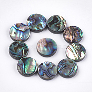 Abalone Shell/Paua Shell Beads, Flat Round, Green, 15~15.5x3~4mm, Hole: 1mm(SSHEL-T008-06B)