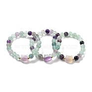 Round & Cat Head Natural Fluorite Beaded Stretch Bracelets for Women, with Synthetic Non-magnetic Hematite, Inner Diameter: 2-1/8 inch(5.5cm)(BJEW-K251-03E)