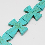 Synthetic Turquoise Beads Strands, Dyed, Cross, Turquoise, 35x30x7mm, Hole: 1mm, about 98pcs/1000g(TURQ-G117-30x35mm-03)