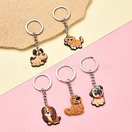 5Pcs 5 Styles Cute Cartoon PVC Plastic Dog Pendant Keychain, with Iron Findings, Mixed Color, 7.4~8.4cm, 1pc/style(KEYC-YW0001-18)