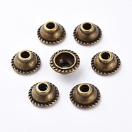 Tibetan Style Bead Caps, Zinc Alloy Bead Caps, Lead Free & Nickel Free & Cadmium Free, Antique Bronze Color, 10mm in diameter, 5mm thick, hole: 2mm, Inner Diameter: 4mm(X-MLF0656Y-NF)
