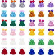 72Pcs 12 Colors Woolen Crochet Mini Hat with Double Pom Pom Ball, Ornament Accessories, Mixed Color, 35x31x28mm, 6pcs/color(DIY-NB0008-90)