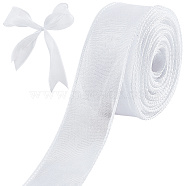 Polyester Ribbon, for Flower Gift Packing or Costume Decoration, White, 1-5/8 inch(40mm), about 10m/roll(DIY-WH0325-44H)