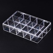 Polystyrene Bead Storage Containers, 15 Compartments Organizer Boxes, with Hinged Lid, Rectangle, Clear, 16.8x10.5x3.4cm, compartment: 3.2x3.3cm(CON-S043-020)