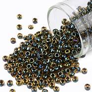 TOHO Round Seed Beads, Japanese Seed Beads, (244) Inside Color Topaz/Midnight Bl, 8/0, 3mm, Hole: 1mm, about 220pcs/10g(X-SEED-TR08-0244)