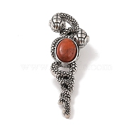 Natural Red Jasper Pendants, with Alloy  Findings, Antique Silver, 61.5x20x8mm, Hole: 9.5x7mm(G-A224-03AS-08)