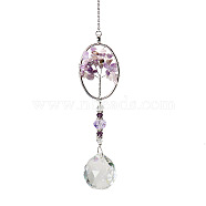 K9 Crystal Glass Big Pendant Decorations, Hanging Sun Catchers, with Amethyst Chip Beads, Oval with Tree of Life, Indigo, 380mm(HJEW-PW0001-013D)