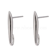 925 Sterling Silver Stud Earring Findings, Carved with 925, Platinum, 14x2x1.5mm, Hole: 2x3mm, Pin: 0.8mm(STER-K168-118P)