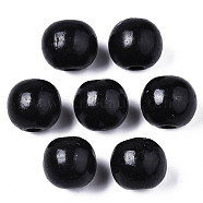 Spray Painted Natural Wood Beads, Macrame Beads Large Hole, Lead Free, Round, Black, 18.5~19.5x17.5mm, Hole: 5.5mm, about 400pcs/1000g(WOOD-ZX040-01A-01-LF)