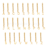 Unicraftale 304 Stainless Steel Chain Extender, with Cable Chain and Alphabet Charms, Letter A~Z, Golden, 67.5mm, Link: 8x6x1.3mm, Hole: 5.3x3.3mm, 26pcs/set, 1set/Box(STAS-UN0017-14G)