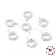 925 Sterling Silver Screw Eye Peg Bails, Ring, Silver, 9x6x1mm, Hole: 4mm, Pin: 0.6mm(X-STER-D035-42S)