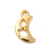Ion Plating(IP) 304 Stainless Steel Pendants, Hollow, Moon with Heart & Star, Real 18K Gold Plated, 17.5x10x2mm, Hole: 1.8mm(STAS-F282-15G)