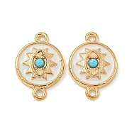 Alloy Enamel Links Connector Charms, Golden, Deep Sky Blue, Flat Round, 17.5x12x3.5mm, Hole: 1.5mm(ENAM-S003-01K)