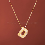 Brass Micro Pave Clear Cubic Zirconia Initial Pendant Necklaces for Women, Golden, Letter D, 15.75 inch(40cm)(FS-WGDC51D-04)