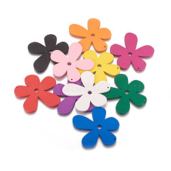 Wood Big Pendants, Flower, Dyed, Mixed Color, 57x56x2mm, Hole: 2mm(WOOD-P014-T)