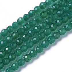 Natural Green Onyx Agate Beads Strands, Faceted, Round, Green, 4x3.5~4mm, Hole: 0.4mm, about 97~110pcs/strand, 15~16 inch(40~40.7cm)(X-G-F596-12B-4mm)
