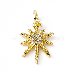 Brass Micro Pave Cubic Zirconia Charms, with Jump Ring, Sparkling Star Charm, Real 18K Gold Plated, 14x10x2mm, Hole: 3mm(ZIRC-F132-34G)