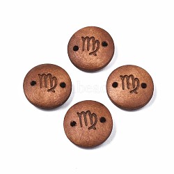 Wood Links Connectors, Flat Round with 12 Constellations, Dyed, Virgo, 15x4mm, Hole: 1.6mm(WOOD-S053-52E)