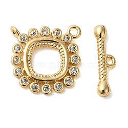 Brass Micro Pave Clear Cubic Zirconia Toggle Clasps, Sun, Real 18K Gold Plated, 20.5mm, Ring: 13x13x1.5mm, Hole: 1.2mm, Bar: 13.5x2x2mm, Hole: 1.2mm(KK-N254-68G)