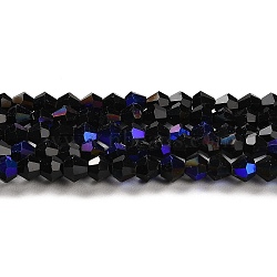 Transparent Electroplate Glass Beads Strands, AB Color Plated, Faceted, Bicone, Black, 2mm, about 162~185pcs/strand, 12.76~14.61 inch(32.4~37.1cm)(GLAA-F029-2mm-D02)