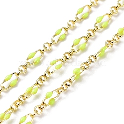 Enamel Oval Link Chains, with Real 18K Gold Plated Brass Findings, Soldered, with Spool, Yellow Green, 4x7x1mm(CHC-K014-10G-04)