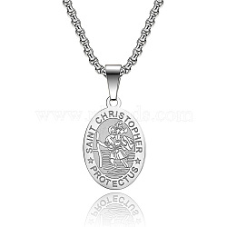 Saint Christopher Pendant Men's Stainless Steel Necklace Titanium Steel Men's Jewelry.(EO9724-2)