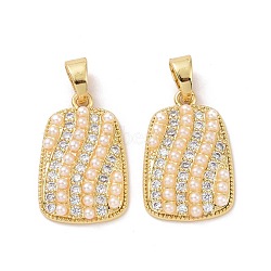 Rectangle Brass Micro Pave Clear Cubic Zirconia Pendants, with Acrylic Imitation Pearl, Cadmium Free & Lead Free, Real 18K Gold Plated, 23.5x15.5x4mm, Hole: 4x6mm(KK-G406-28G)