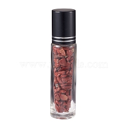 Glass Roller Ball Bottles, Essential Oil Refillable Bottle, with Red Jasper Chip Beads, for Personal Care, 85x20mm, Beads: 3x11~3x7mm, Capacity: 10ml(AJEW-P073-A11)